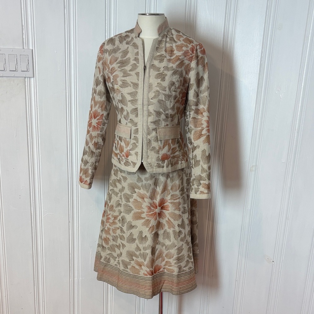 NWT COLDWATER CREEK Embroidered Linen Cotton Skirt Suit Set Size 10 M